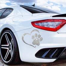 1pc Dog Palm Print Heart Shaped Design Innovative Imitation Diamond Sticker Shiny Cute Car Stickers Car Styling Cartoon Stickers For Car Motorcycle