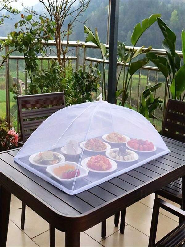 [Portable Food Cover] White Mesh Insect-Proof Folding Cover, Portable Large Pop-Up White Mesh Food Cover Tent Vegetable And Dining Table Cover For Camping Or Restaurant, Disassembled And Washed Party Food Cover, Transparent Mesh Design