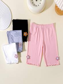 4 Pairs Girls Cute Sweet Solid Color Thin Safety Shorts With Bow Decor - Multicolor - View 7