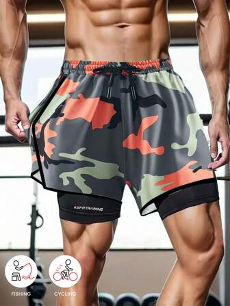 1 件纯色运动短裤，防擦伤轻质双层男女情侣短裤，适合跑步、户外健身、所有季节