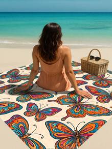 1 Set Sand Free Beach Mat With Hooks, Carrying Bag And Sand Anchors, Suitable For Beach, Camping And Picnic