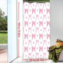 1 pieza Cortina de ducha con estampado de lazo rosa, decoración del hogar para el baño, incluye ganchos gratis, lavable a máquina, tela de poliéster tejida, adecuada para todas las estaciones, accesorio esencial de vuelta al colegio para el baño - Multicolor - Ver 7