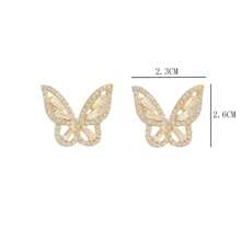 1 Pair Fashion Rhinestone Butterfly Stud Earrings, Versatile Accessory - Yellow Gold - View 5