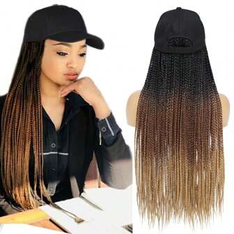 Baseball Cap Wig 24 Inch Box Braids Hair Extensions With Hat Ombre Color Synthetic Hair Cap Wig With Long Braiding Hair For Women
