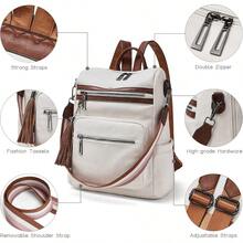 Shrrie Backpack Purse For Women Leather Backpack Fashion Designer Travel Backpack Convertible Shoulder Bag - BeigeWithBrown - View 5