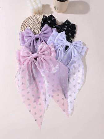 1个女士优雅彩色闪亮缎面蝴蝶结印花发夹，蝴蝶结丝带发夹，适合日常、派对、情人节搭配