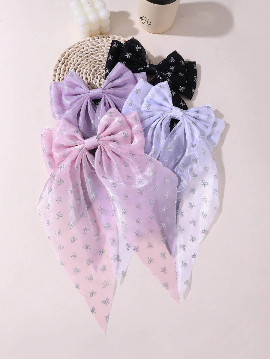 1 pieza/4 piezas Pinzas para el cabello de mujer minimalistas y elegantes con estampado de lazo de satén colorido, pinzas para el cabello con lazo de cinta adecuadas para uso diario, accesorios lindos