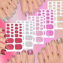 Un ensemble de 5 feuilles de 110 orteils (ou 1 feuille de 22 orteils) autocollants d'ongles d'orteils entièrement couverts, bandes de vernis à ongles d'orteils, fournitures pour ongles de style élégant et minimaliste avec style paillettes de couleurs unies. Peut rapidement et facilement compléter les autocollants pour ongles, autocollants pour ongles auto-adhésifs, convient aux femmes et aux filles.