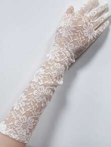 Black Vintage Lace Long Fingerless Gloves, Sexy Mesh Short Bride Gloves For Wedding Photography Props, White Bridal Arm Sleeves Autumn Accessories - Black - View 9