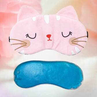 2 masques pour les yeux (1 masque en forme d'œil de chat, 1 pack de glace en gel), masques décoratifs et ajustables pour les yeux, masques de sommeil et de voyage mignons, masques pour les yeux en peluche douce pour le sommeil à la maison, pour femmes, filles et enfants