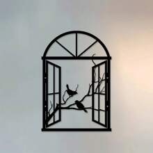 1pc Art Deco Metal Window Birds Sculpture, Iron Wall Art For Living Room, Patio, Balcony - Indoor/Outdoor Garden Fence Decorative Mural, Outdoor Decor
