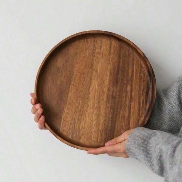 4 Sizes Wood Round Tray, Kitchen Dining Table Decoration Wooden Plate, Suitable For Coffee Table And Home Decoration