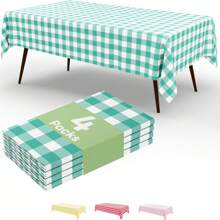 2/4pcs Yellow & Gold Color Disposable Plastic Tablecloth, Yellow & White Plaid Background, 54" X 108", Suitable For Birthday Party, Outdoor Dinner, Holiday Party Decoration