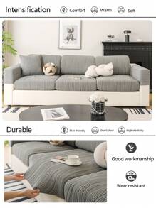 1pc 4-Season Stretch Sofa Cover, Striped Non-Slip Full Wrap Fabric Thick Sofa Cushion Slipcover, Machine Washable Dust-Proof & Dirt-Resistant, Pet Friendly For L-Shape And 1/2/3/4-Seat Sofas In Bedroom & Living Room
