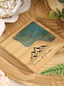 1 Personalized Turquoise Resin Wave Design Coaster, Custom Coaster With Name And Date, Housewarming Wedding Gift, Customized Fridge Magnet - Multicolor - View 4