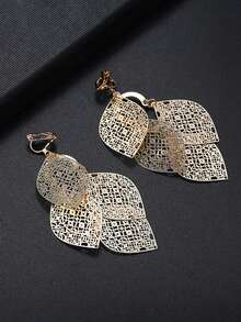 2pcs Vintage Style Gold Tree Leaf Clip-On Earrings, Fashion Design Personalized Earrings For Women Without Pierced Ears - Gold - View 7