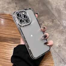 Una funda de teléfono elegante de color sólido con piedras brillantes alrededor. Viene con una protección para la lente y se puede usar al salir. Puede ser regalado a sus amigos, familiares y seres queridos. La funda para teléfono adecuada para la serie. - Negro - Ver 4
