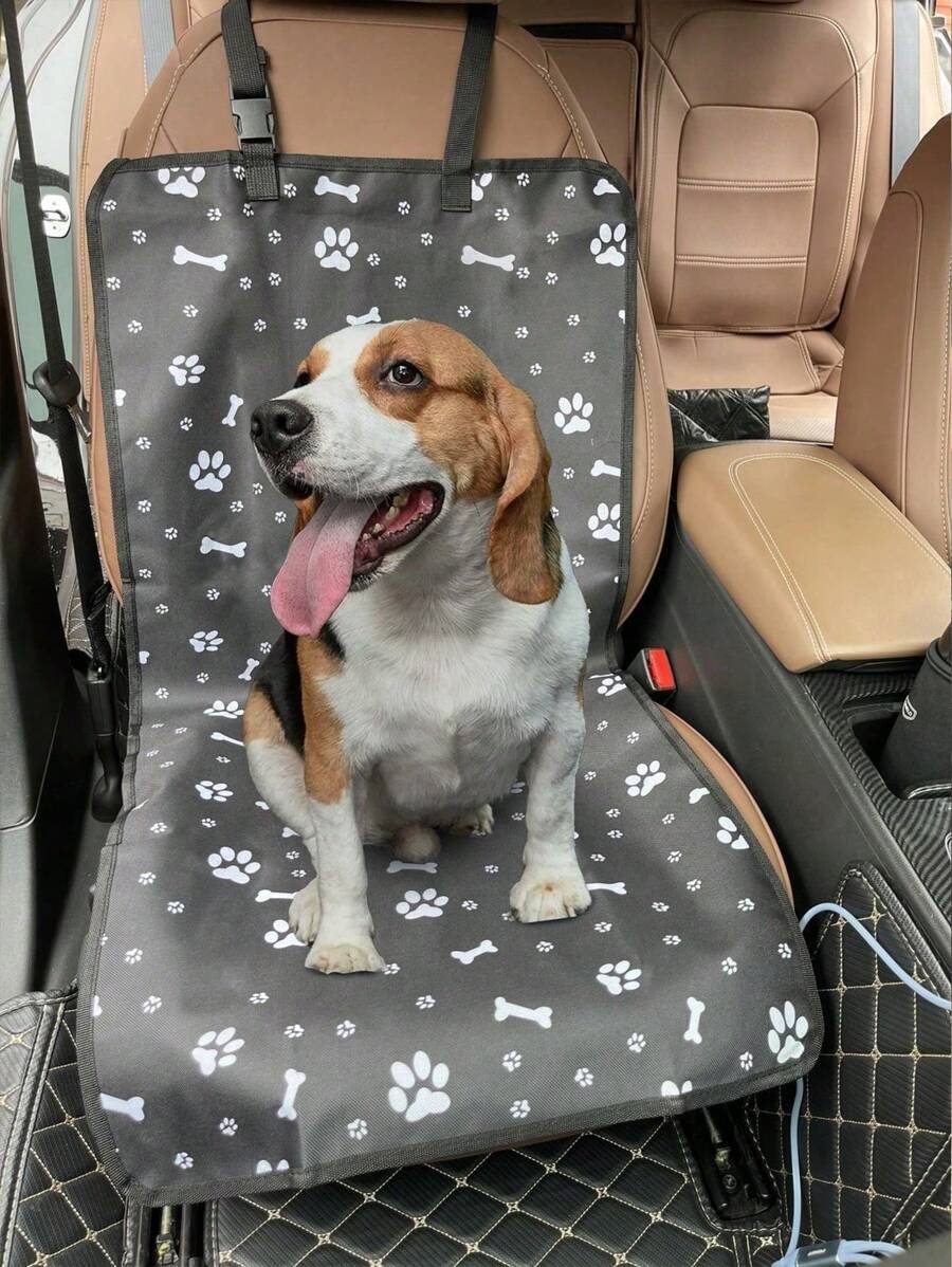 1pc Waterproof Printed Oxford Cloth Pet Car Front Seat Cover, Suitable For Outdoor And Anti-Dirty Car Seat Mat