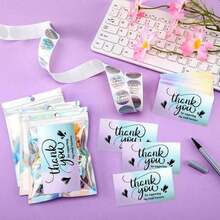 TYFYO 570 张感谢名片贴纸套装，包含 50 张感谢名片、500 张感谢贴纸、20 张可重复密封包装袋，适合企业主 - 彩色 - 查看 5