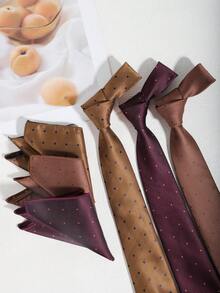2pcs Men's Fashion Polka Dot Neck Tie & Handkerchief Set, Suitable For Hosting Wedding, Party, Festival Banquet - A - View 12
