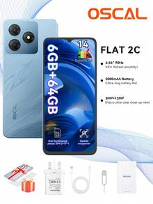 OSCAL FLAT 2C 手机 Android 14 手机 (2025)，6GB +64GB/2TB 八核，6.56 英寸显示屏廉价手机，5000mAh 电池，13MP 主摄像头，4G 双 SIM 免费解锁，FaceID，OTG，GPS，3 个插槽，适用于英国 - 英規插(220-240V) - 查看 1