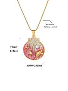 Colar com pingente de concha esmaltada colorida para mulheres, colar requintado de pérolas artificiais com concha de estrela do mar e caranguejo, acessórios de moda para férias de verão na praia, presente para ela