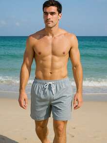 MEN'S SHORTS Solid Tropical Print - Light Grey - View 1