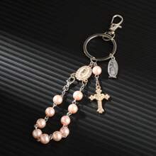 1pc Classic Glass & Resin Beaded Virgin Mary Pendant Keychain, Suitable For Bag Decor Or Gifting To Family And Friends Backpack For School