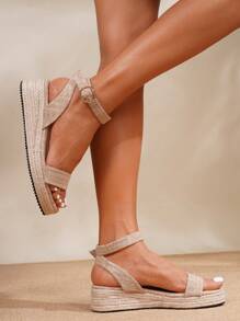 Women's Platform Wedge Sandals, Women's Sandals, Women's Shoes, Platform Sandals, Straw Rope, Slides, Real Leather, Suitable For All Seasons Wear, Vacation, Party, Casual, Beach