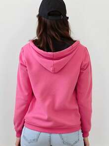 Women's Plain Cold Weather Sweatshirt With Zipper Direct From Factory For Winter - Rosa Fucsia - Ver 3