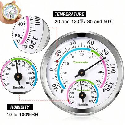 Mini Pointer Thermometer Hygrometer, Temperature Humidity Monitor, Aluminum Alloy Shell For Home, Room, Outdoor, Office, Machinery (Battery-Free)