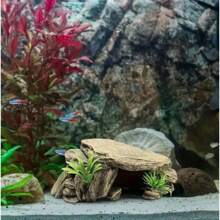 Realistic Resin Turtle Sundeck - Artificial Rock Sanctuary & Terrarium For Reptiles, Frogs & Turtles | Easy-To-Install Aquarium Ornament With Natural Rock Texture And Green Moss Cover, Turtle Habitat Decor