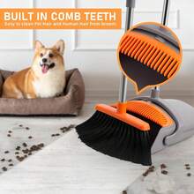 Upgrade Broom And Dustpan Set, Self-Cleaning With Dustpan Teeth, Indoor&Outdoor Sweeping, Ideal For Dog Cat Pets Home Use, Stand Up Broom And Dustpan (Gray&Orange) - Gray Orange - View 13