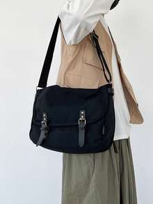 Vintage Military Canvas Laptop Bag Medium Messenger Bag - Black - View 4