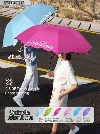 [Mindestbestellmenge 1 Stück] Benutzerdefinierter hydrophiler Blumen-Automatikschirm | Bedruckbares Logo/Text/Bild | Ideal für Hochzeit/Werbung//Gedenkartikel | Rüschenrand, wasserdicht und UV-Schutz, Sommer-Kühlung, Strand, Reise