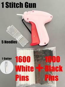 1 Set Handheld Quick Clothing Fixer Fine Tagging Gun For Clothes With 1600 White Fasteners And 1600 Black Pins,No Need To Replace Needle,Mini Stitch Gun Sewing Heming Quilting Tag Gun