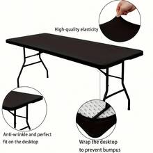 1pc Stretchy Elastic Tablecloth - Wrinkle Resistant, Fits Rectangular Folding Tables, Suitable For Parties, Banquets, Weddings And Events - Available In White And Black