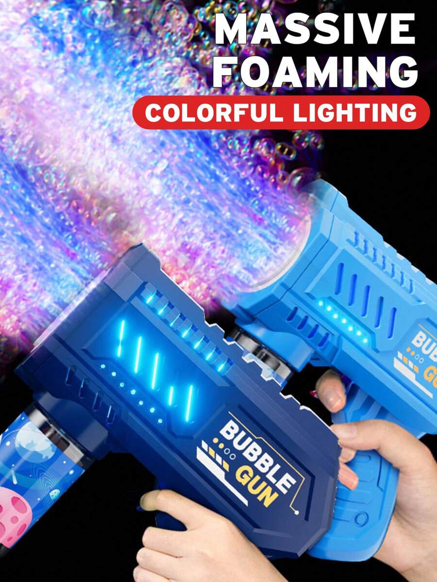 Máquina de burbujas de mano de verano, juguete automático de pistola de burbujas con un solo botón, regalo de juguete al aire libre para niños y niñas (incluido el líquido de burbujas, sin batería)