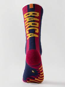 3 Pairs Barcelona Red Men's Professional Football Socks, Anti-Slip Training Socks With Terry Fabric Bottom, Mid-Calf Sports Socks