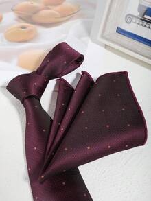 2pcs Men's Fashion Polka Dot Neck Tie & Handkerchief Set, Suitable For Hosting Wedding, Party, Festival Banquet - A - View 7