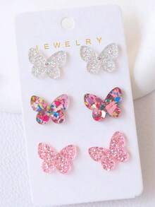 6pcs Set Fresh Sweet Butterfly Design Earrings - Multicolor - View 5