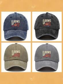 1pc Vintage Washed "Elbows Up" Maple Leaf Pattern Baseball Cap - Unisex, Sun Protection Hat, Adjustable Size, Distressed Look, Casual Outdoor Sports Cap, Suitable For All Seasons, Great Gift For Family And Friends