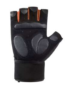 1pair Fitness Anti-Slip Grip Weightlifting Half Finger Long Wrist Support Gloves,Suitable For Cycling,Riding Motorcycle And Skiing,Black Gloves - Orange - View 3