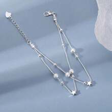Pulseiras de Prata 925 com Contas de Estrela de Luxo para Mulheres, Pulseira Ajustável de Designer Original com Camadas Duplas, Joia de Festa