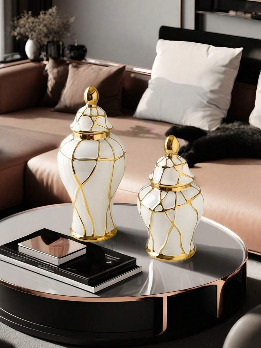 1PC Ceramic Light Luxury High-End Feeling Cracked General Vase Suitable For Office Desktop Flower Arrangement, TV Cabinet Beautiful Vase, Living Room Desktop Flower Arrangement, Dried Flower Vase Decoration