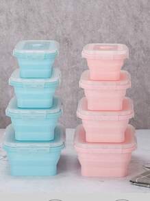 Set(4pcs) OPP Square Portable Foldable Silicone Lunch Box Microwave Oven Lunch Box Refrigerator Preservation Box