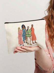 Funny Canvas Organizer Bag, Print Pattern, Thanksgiving Gift, Fashion Multifunctional Zipper Makeup Travel Bag, Perfect Gift For Mom For Daughter, Holiday Gift, Birthday Gifttravel Essentials Vacation Summer Back To School School Stuff Bag For School Travel Bag For Women Makeup Bag For Travel