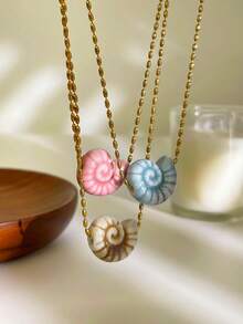 1pc Fashionable Stainless Steel Dopamine Ceramic Seashell Colorful Pendant 18k Waterproof Versatile Necklace For Women - Necklace - View 13