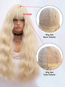 1 pieza Peluca de cabello sintético rizado resistente al calor con flequillo, dorada de 32 pulgadas tejida, natural y realista para uso diario