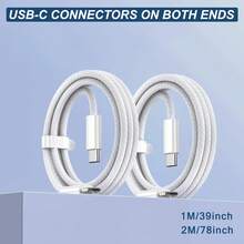 60W Type C To Type C Cable, 1-2pcs For IPhone 16/15 Fast Charging Cable USB-C To USBC Power Cord For IPhone 16/15 Pro Plus Pro Max IPad/IPad Pro 12.9/11, Compatible With Samsung Galaxy S25 S24 S23 S22 S21 S20 Ultra S10(White) Nan